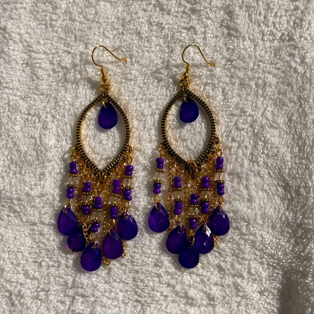 Jem Water Drop Dangling‎ Tassel Earrings (Purple)